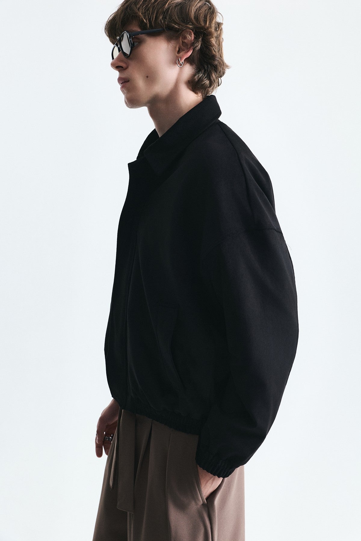 Oversized Polo-Collar Faux Suede Jacket