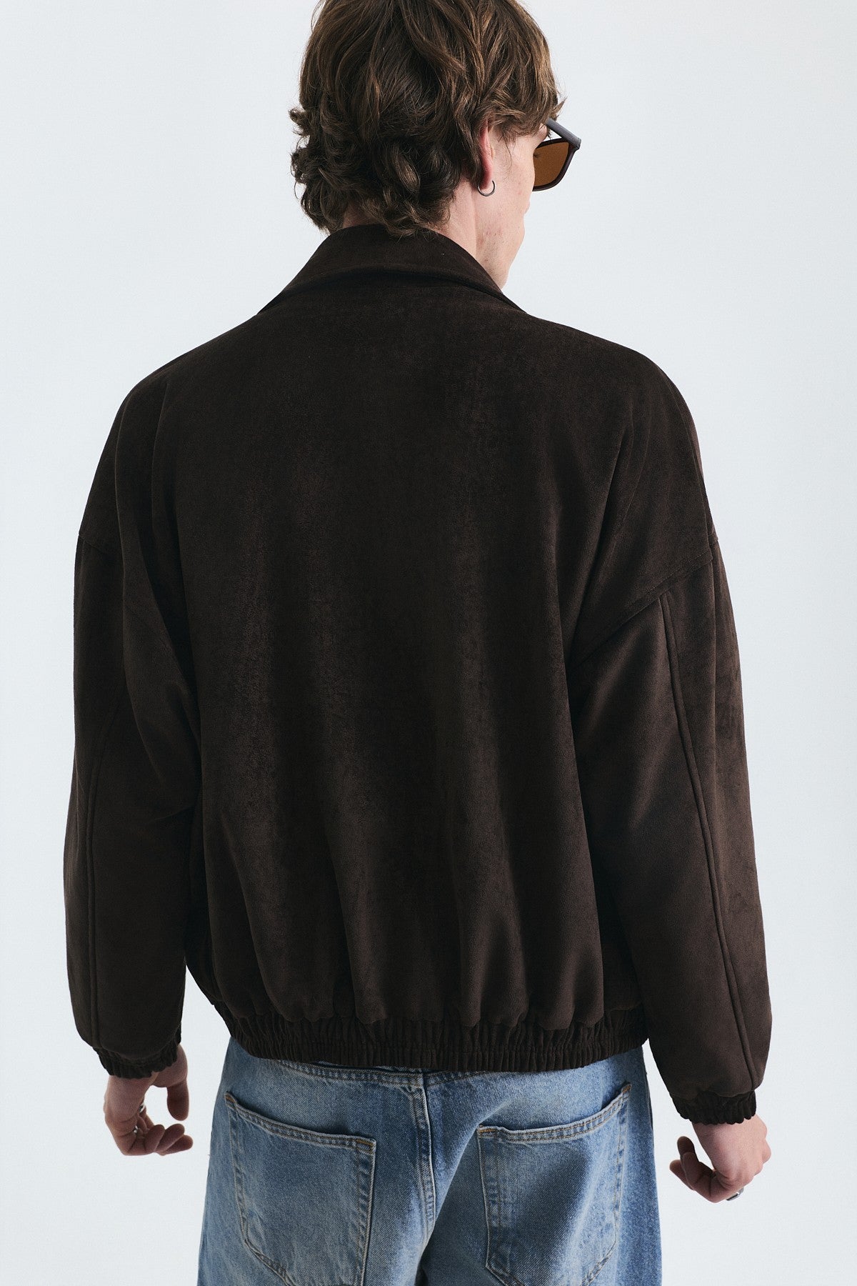 Oversized Polo-Collar Faux Suede Jacket
