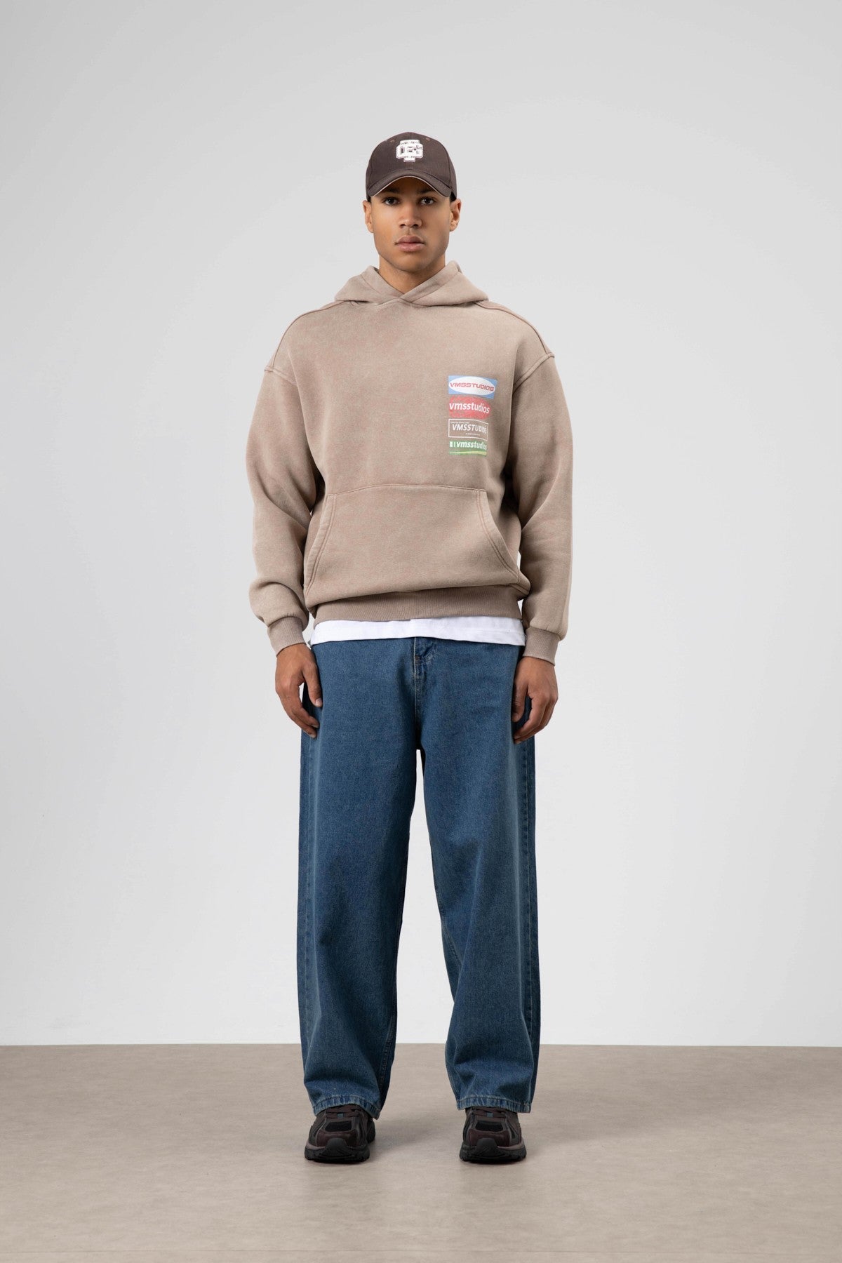 Oversized Washed Printed Hooded Sweatshirt