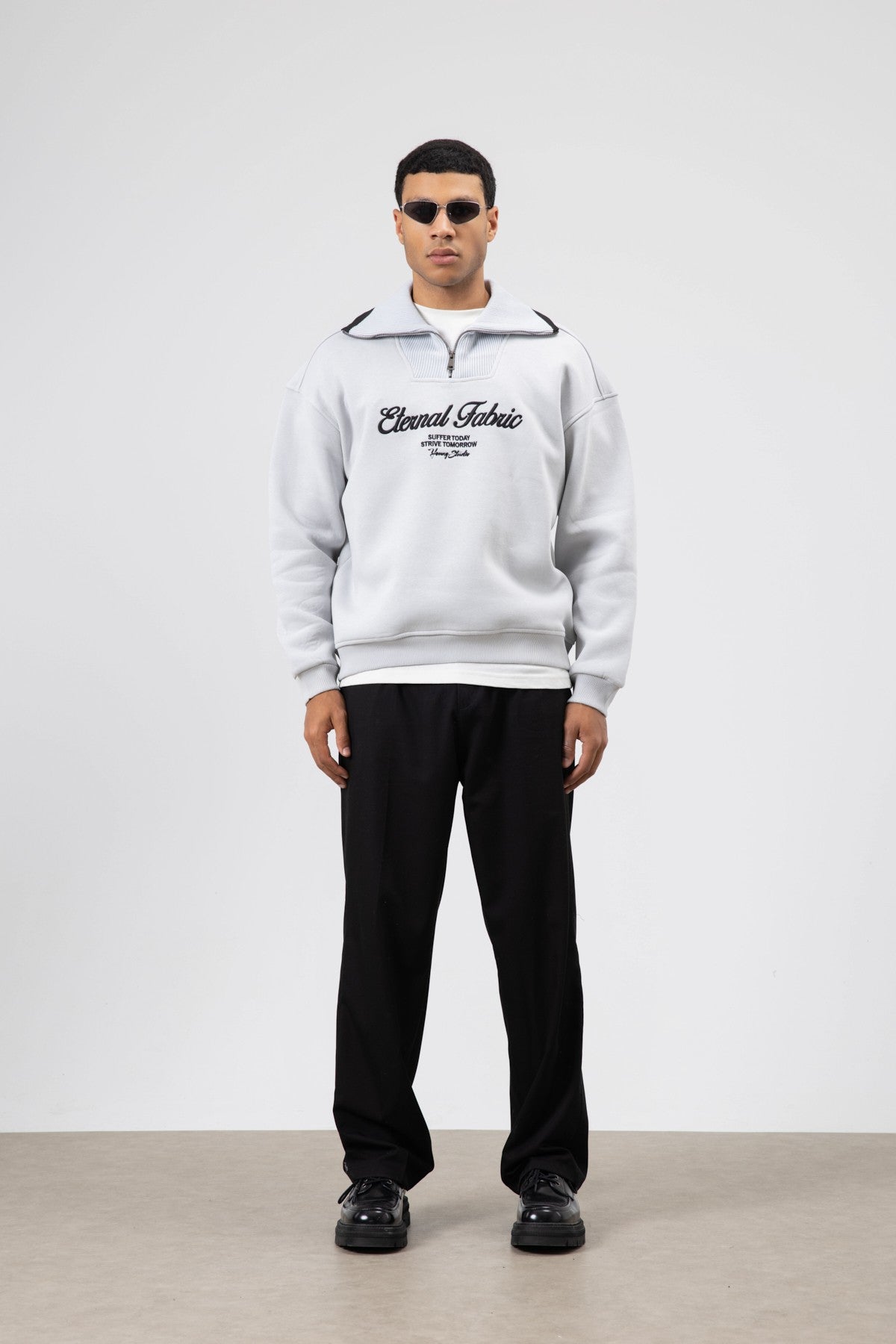 Oversized Zipper-Neck Sweatshirt