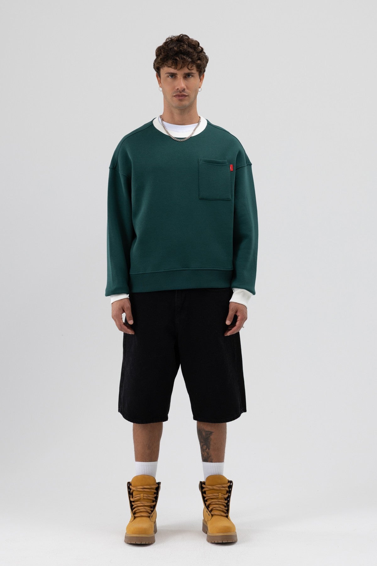 Oversized Sweatshirt with Crew Neck and Pocket Details
