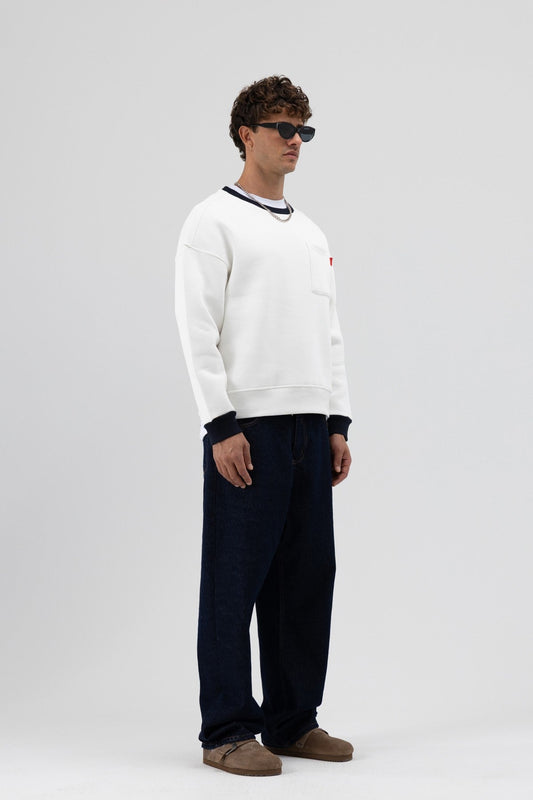 Oversized Sweatshirt with Crew Neck and Pocket Details