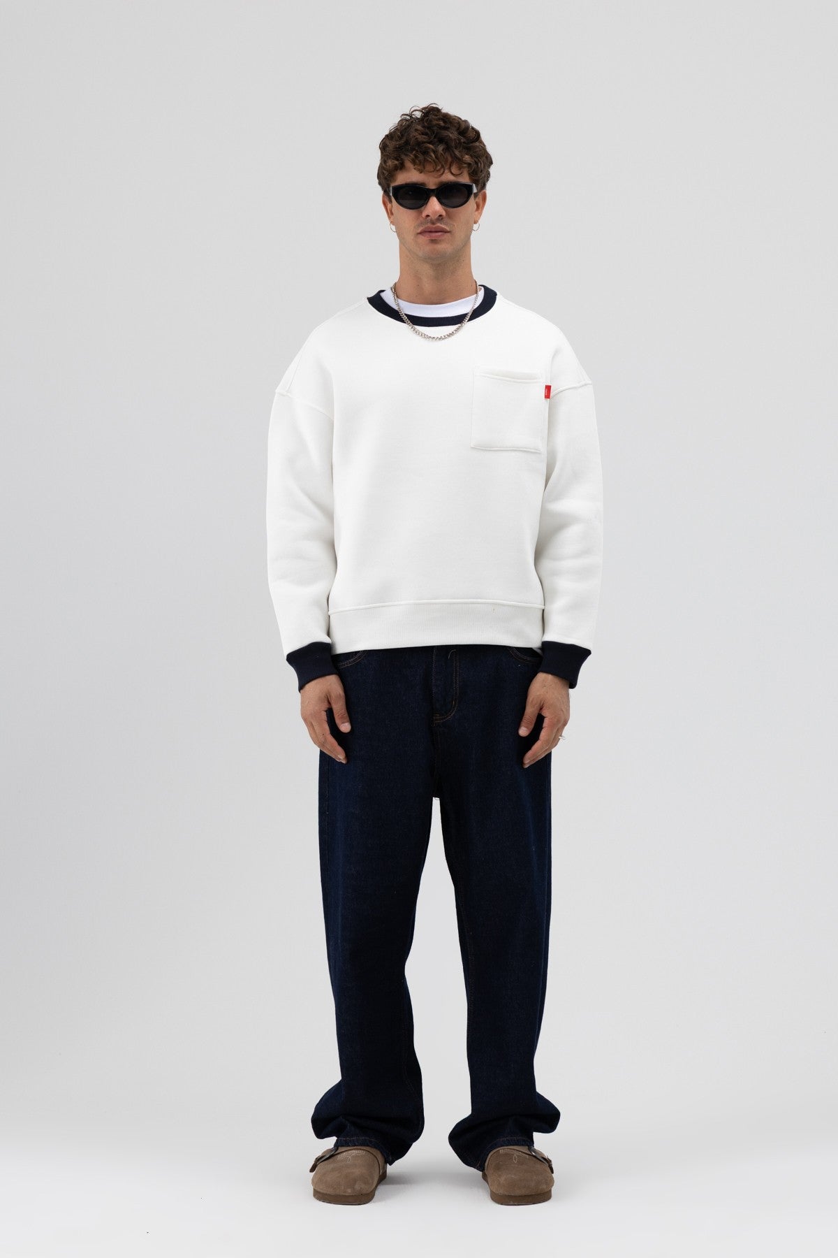 Oversized Sweatshirt with Crew Neck and Pocket Details