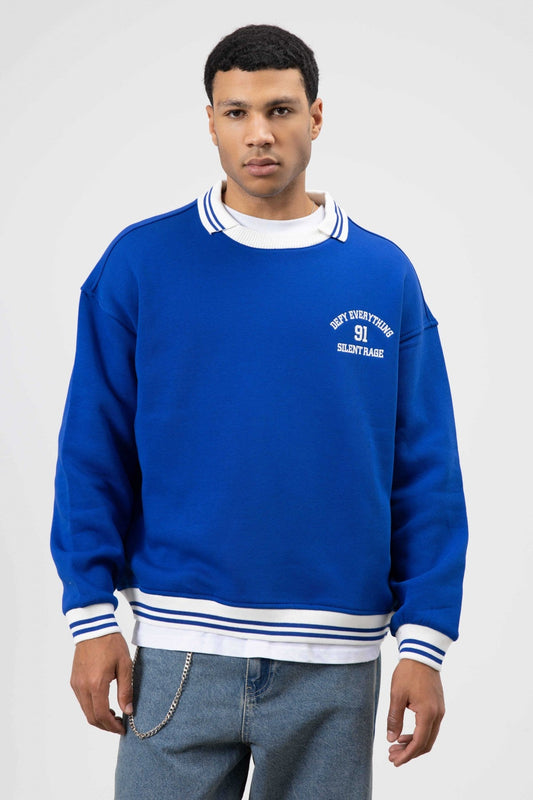 Oversized Collar Sweatshirt with Embroidery Details