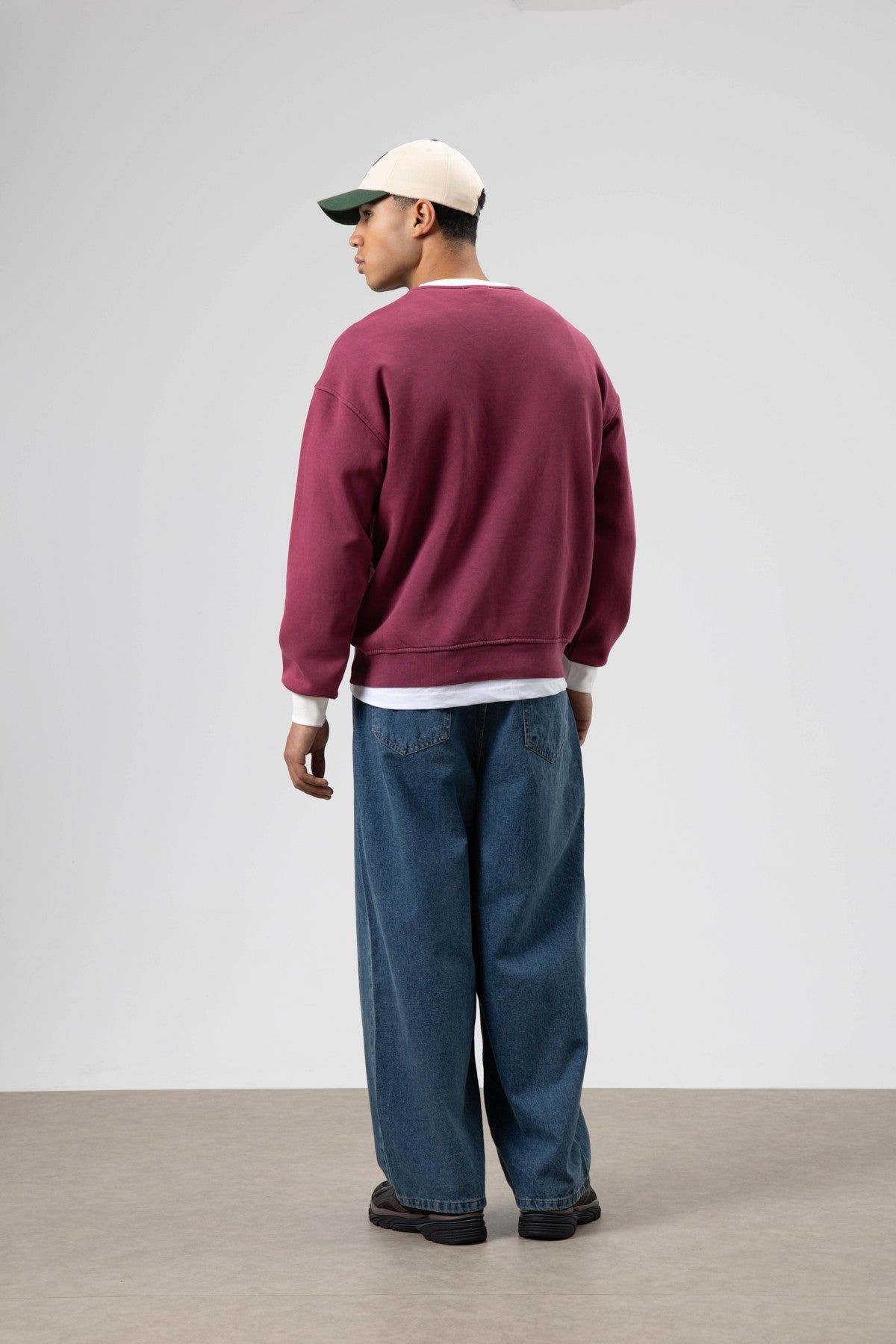 Oversized Bike Neck Print Sweatshirt, Burgundy