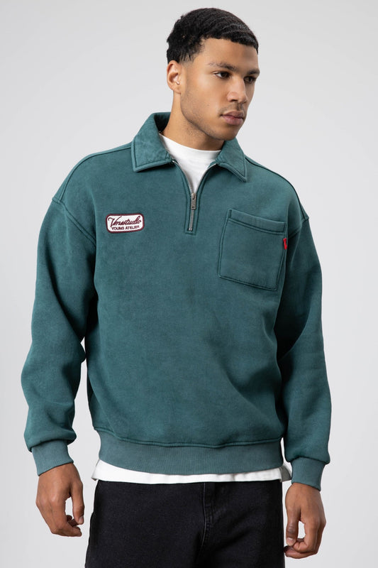 Oversized Printed Sweatshirt with a Collar and Zipper