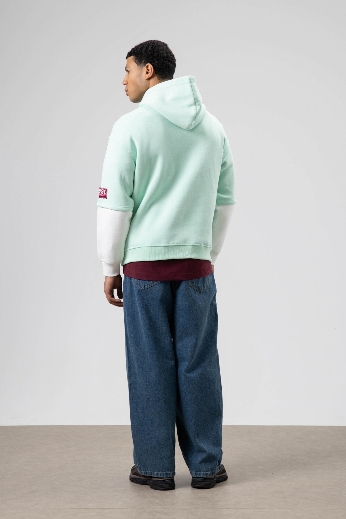 Oversized Printed Hooded Sweatshirt - Mint
