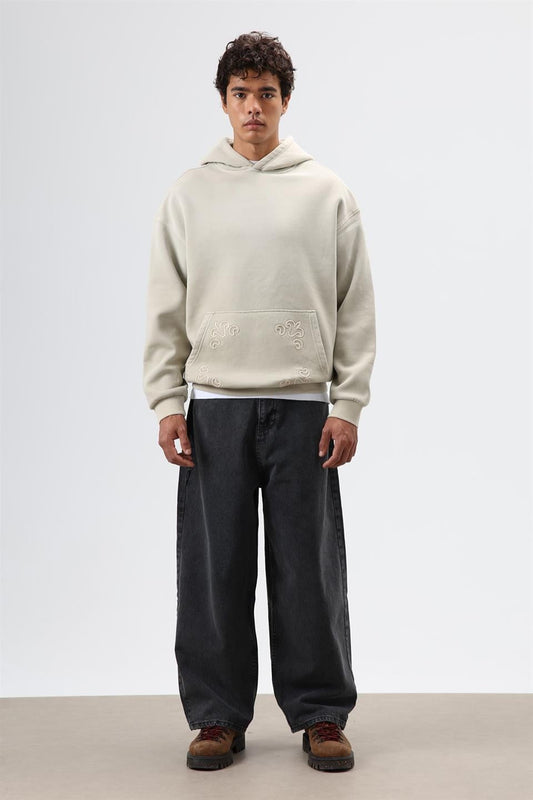 Oversized Hoodie with Embroidered Details