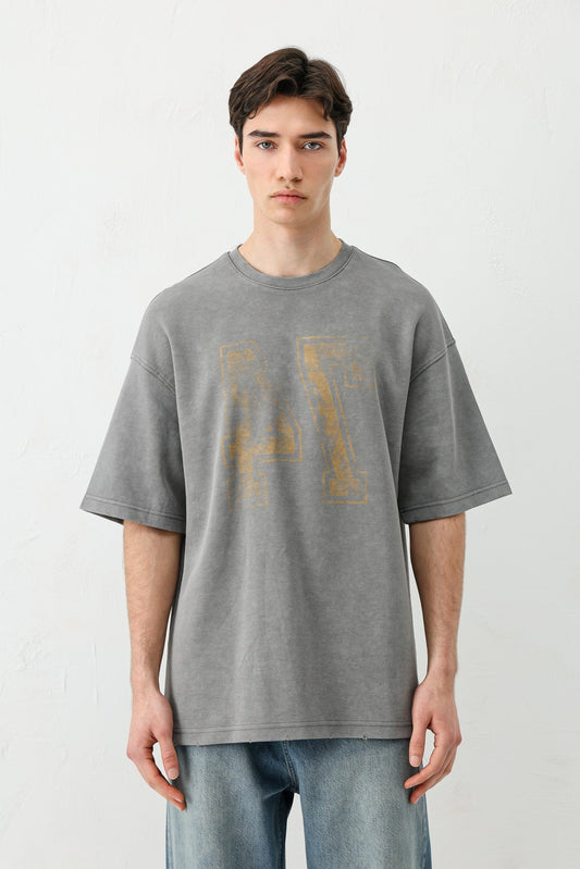Oversized T-Shirt with Print, Pre-Washed V70-142