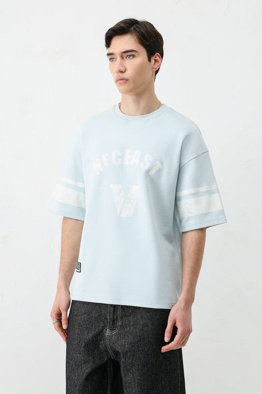 Oversized T-Shirt with V-Print and Sleeve Details