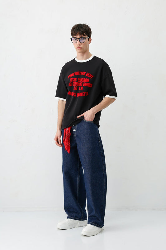 Oversized T-Shirt with a Bike Neckline and Print