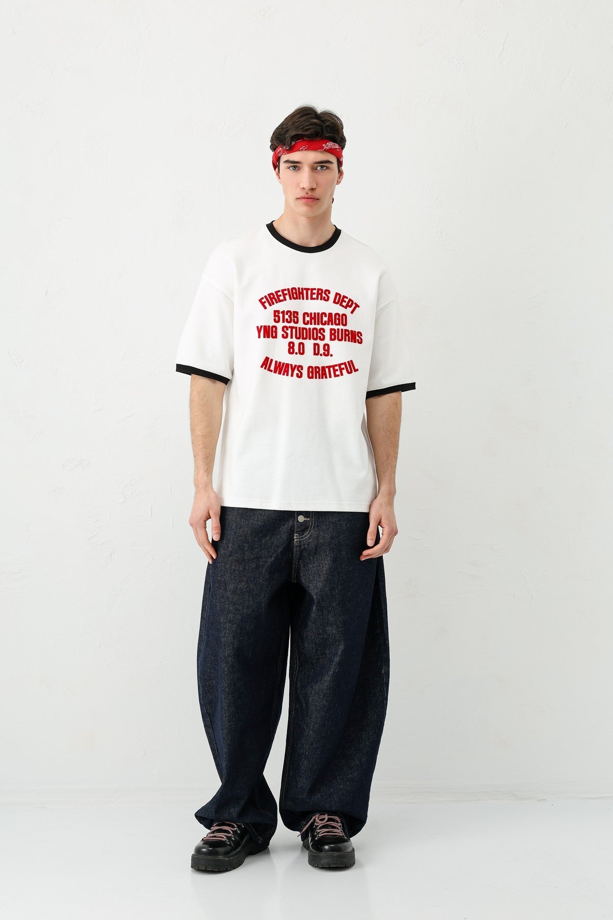 Oversized T-Shirt with a Bike Neckline and Print