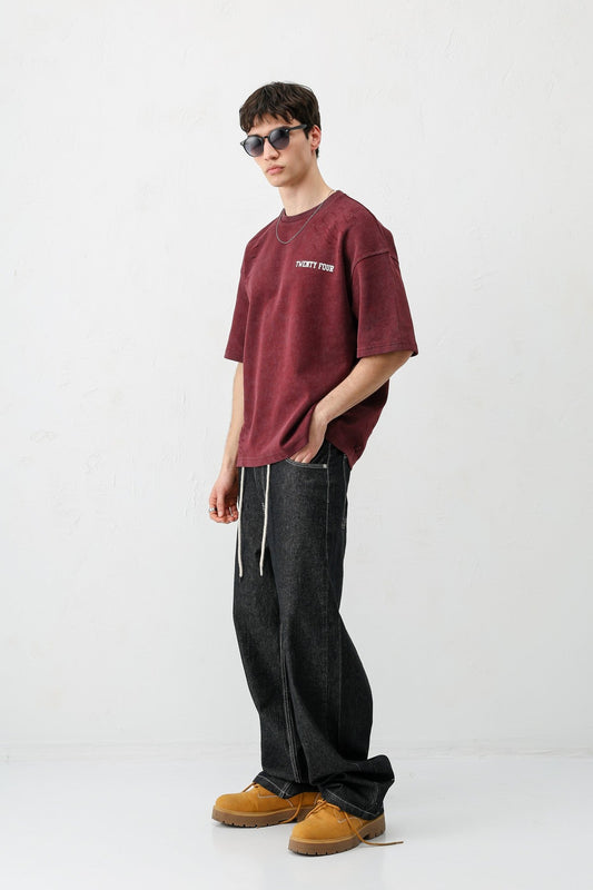 Printed Oversized T-Shirt, Burgundy