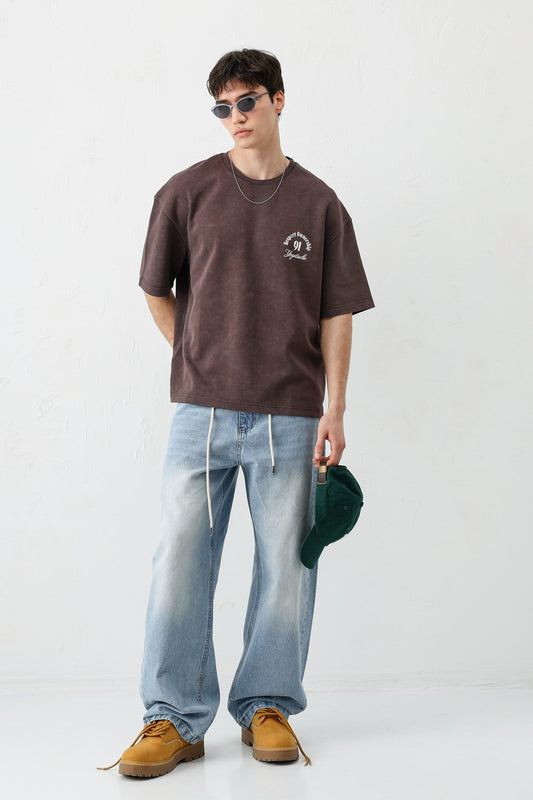Short-Sleeve Boxy-Fit Printed T-Shirt, Brown