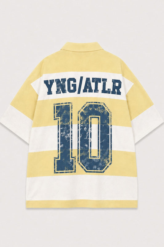 Oversized Rugby-Collar Striped T-Shirt