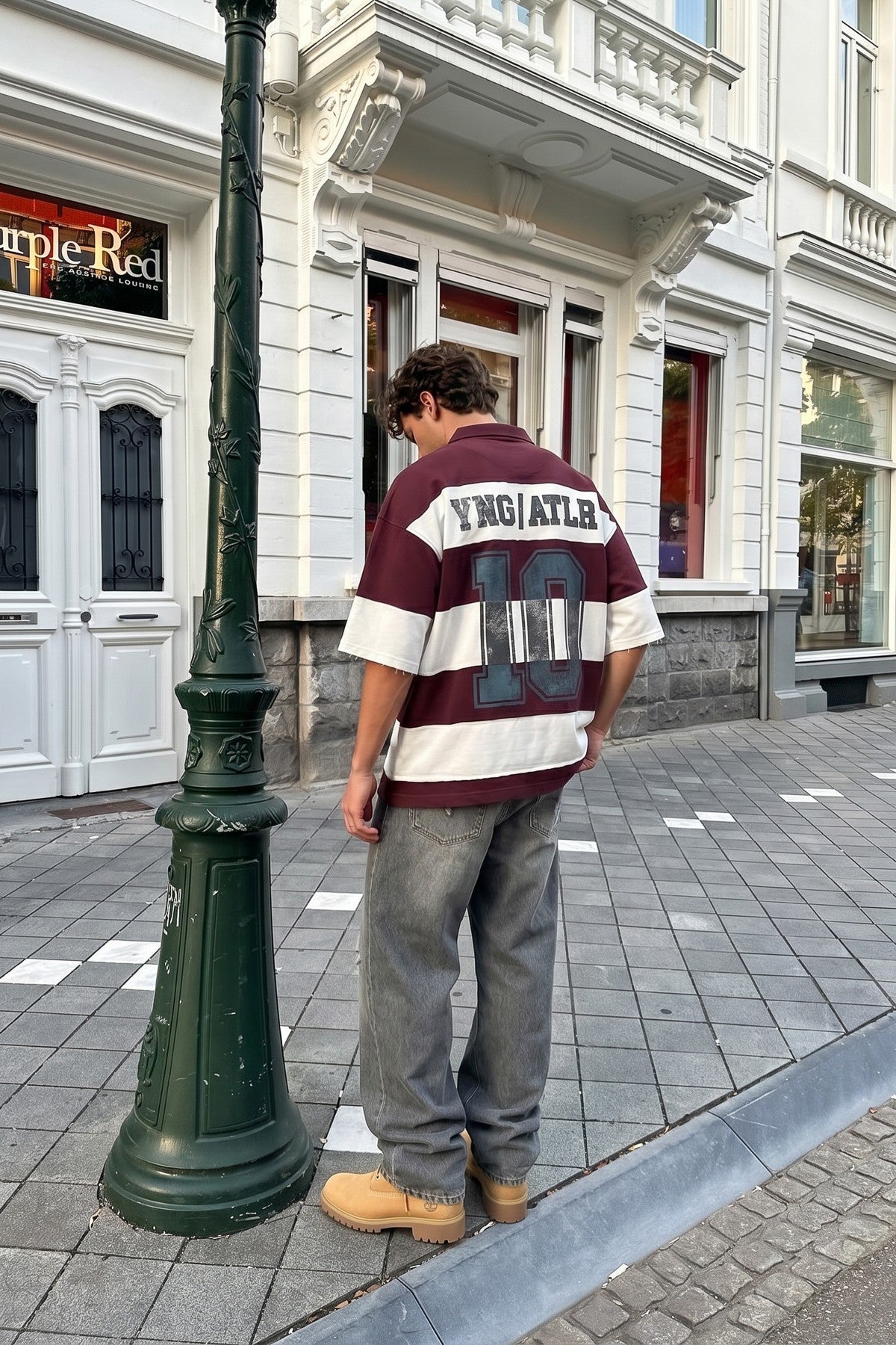 Oversized Rugby-Collar Striped T-Shirt