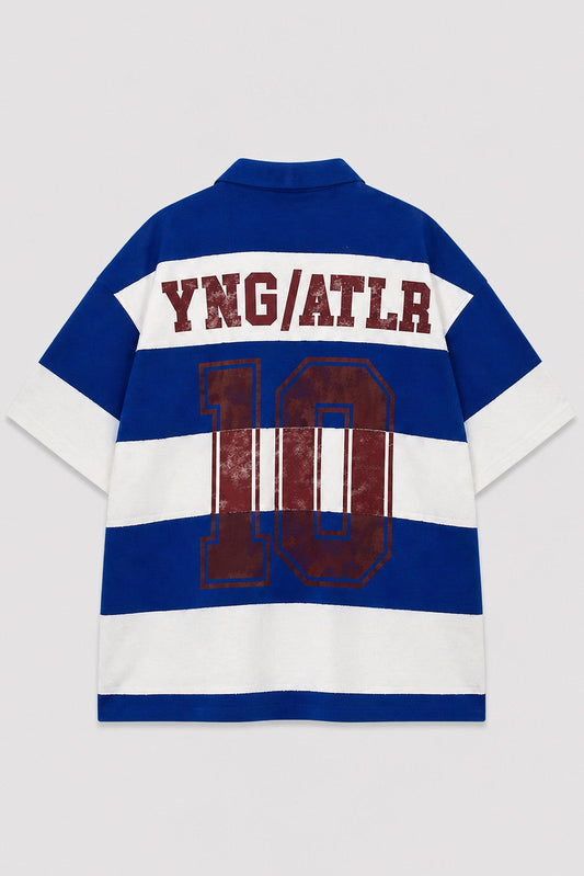 Oversized Rugby-Collar Striped T-Shirt