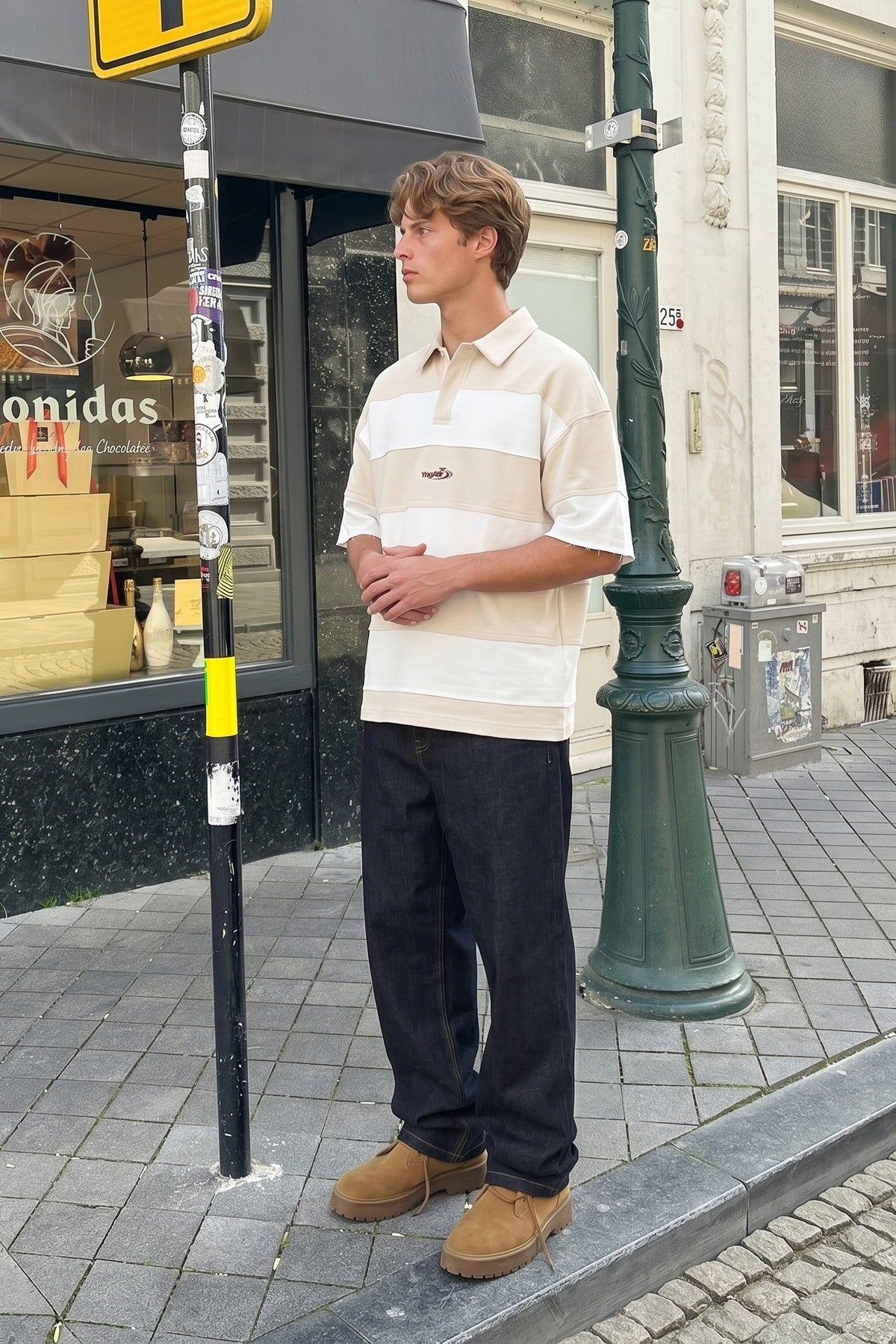 Oversized Rugby-Collar Striped T-Shirt