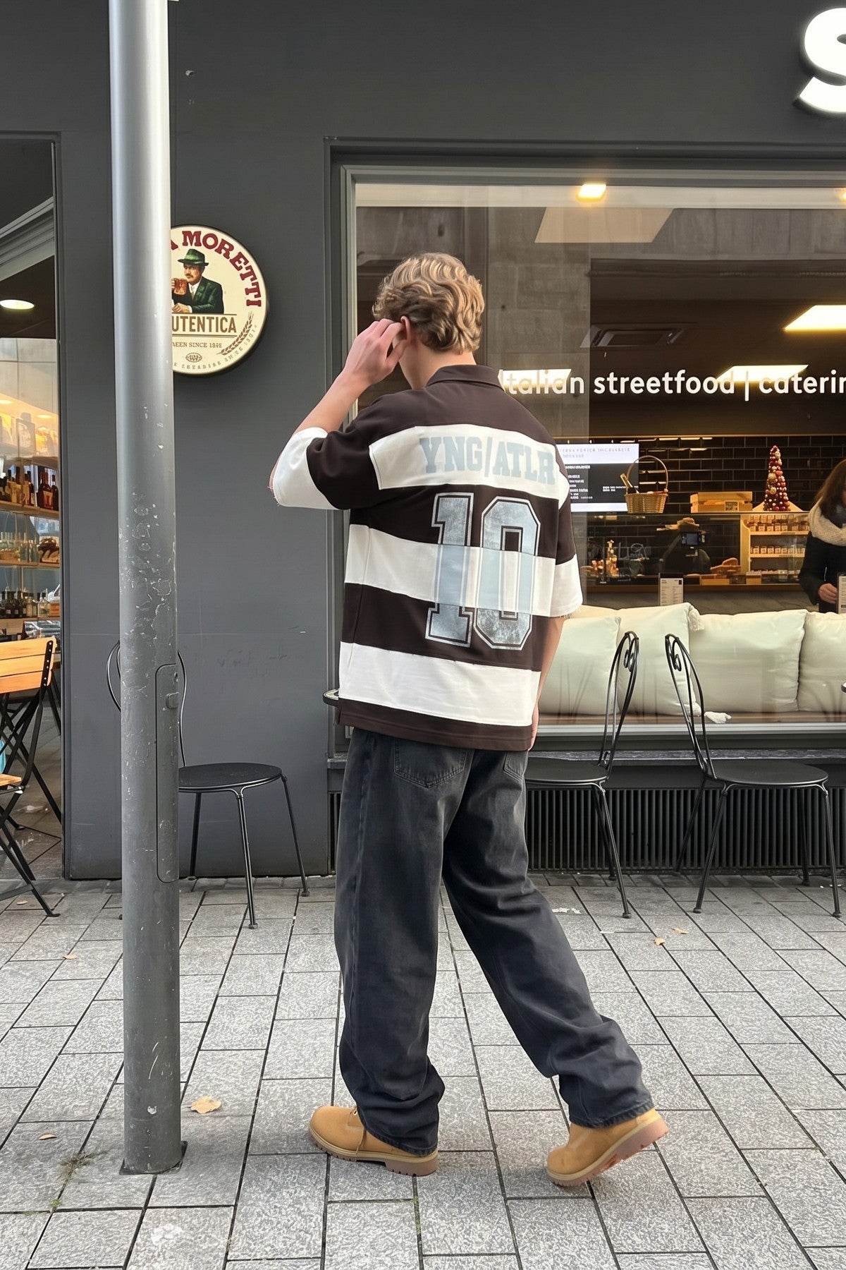 Oversized Rugby-Collar Striped T-Shirt