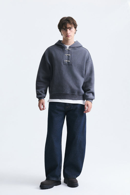 Boxy Fit Metal Clip-Front Sweatshirt