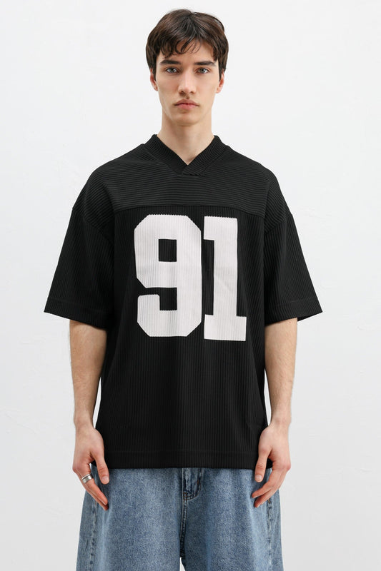 Printed Oversized T-Shirt with Ribbed Hem