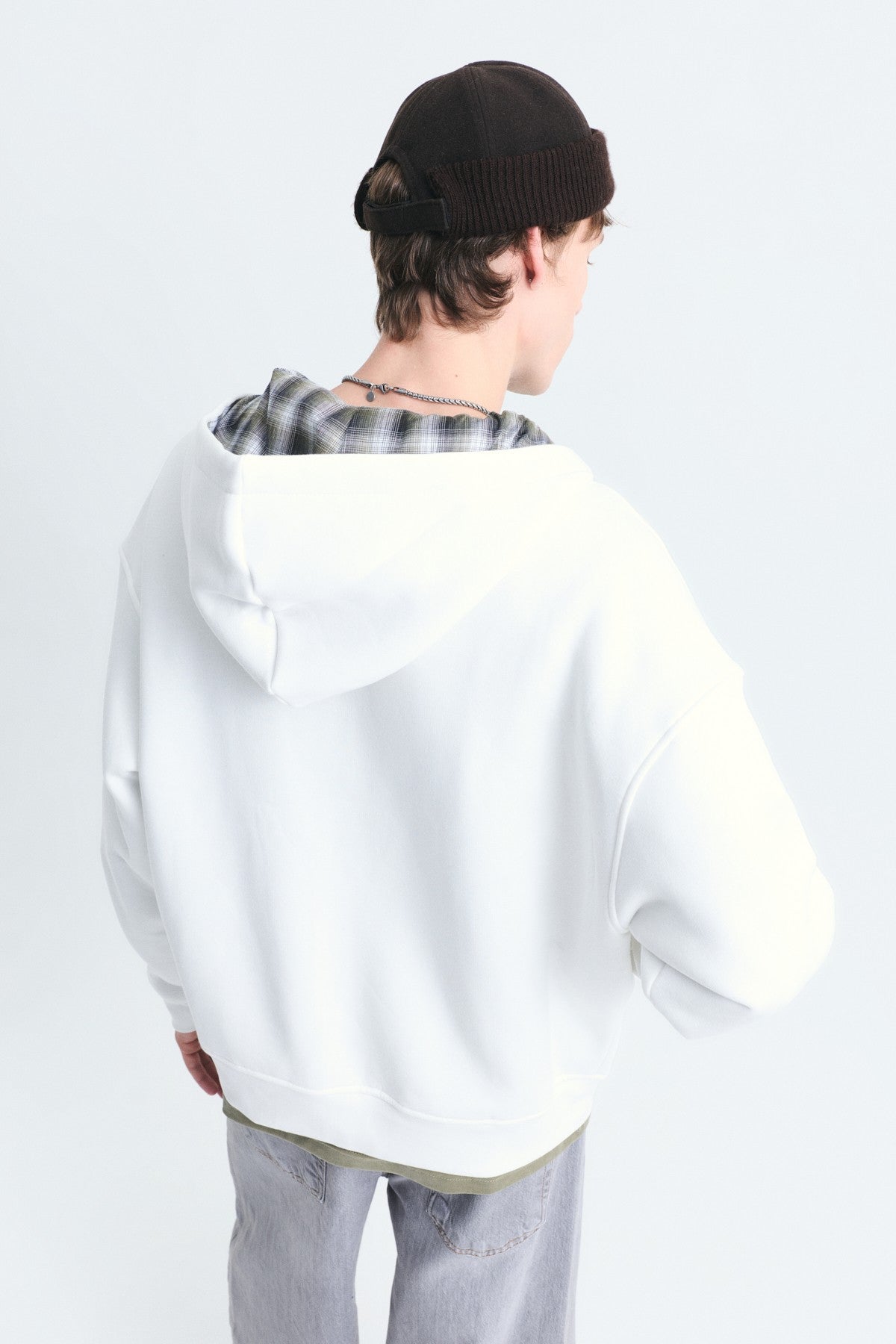 Boxy Fit Zipper-Front Hooded Sweatshirt