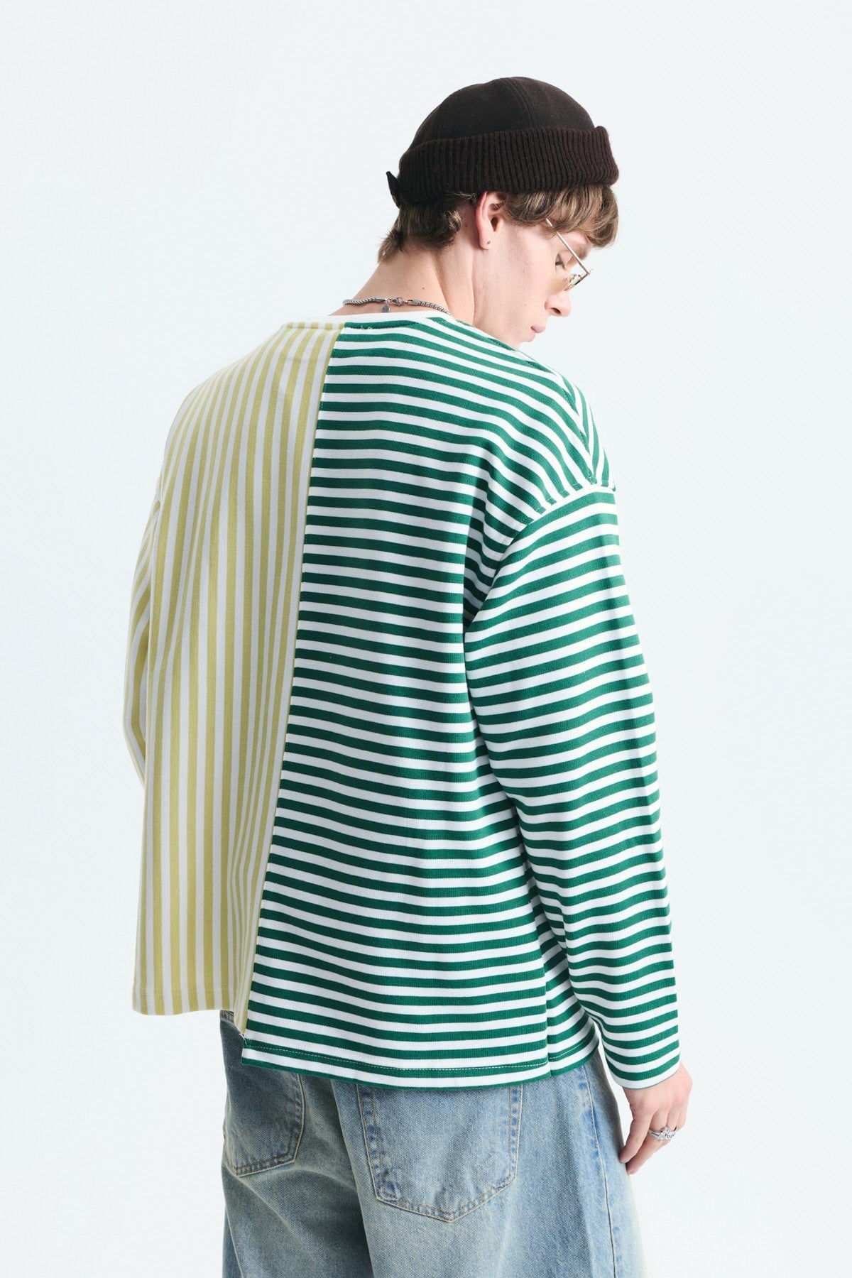 Two-Tone Striped Sweatshirt