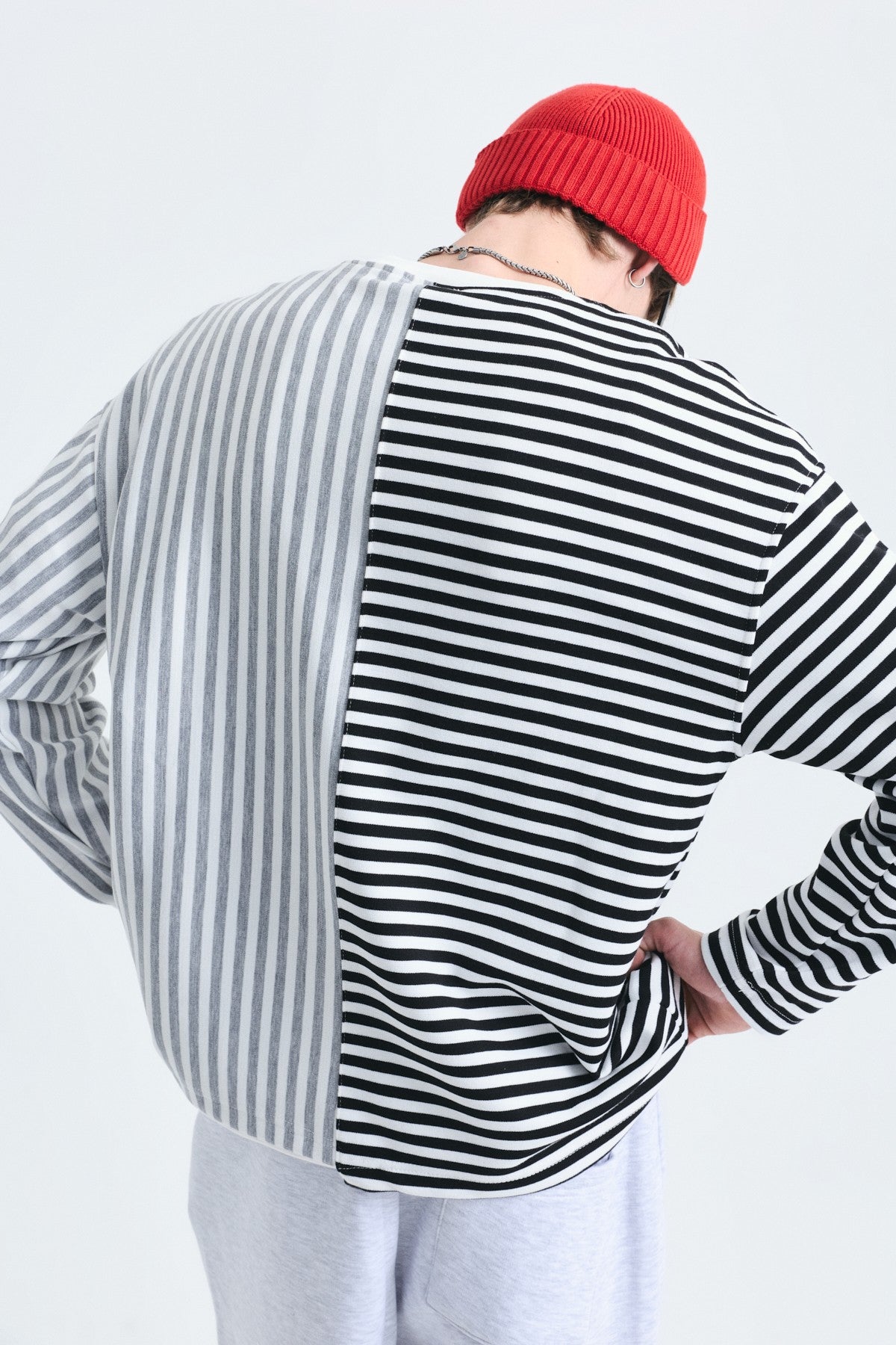 Two-Tone Striped Sweatshirt