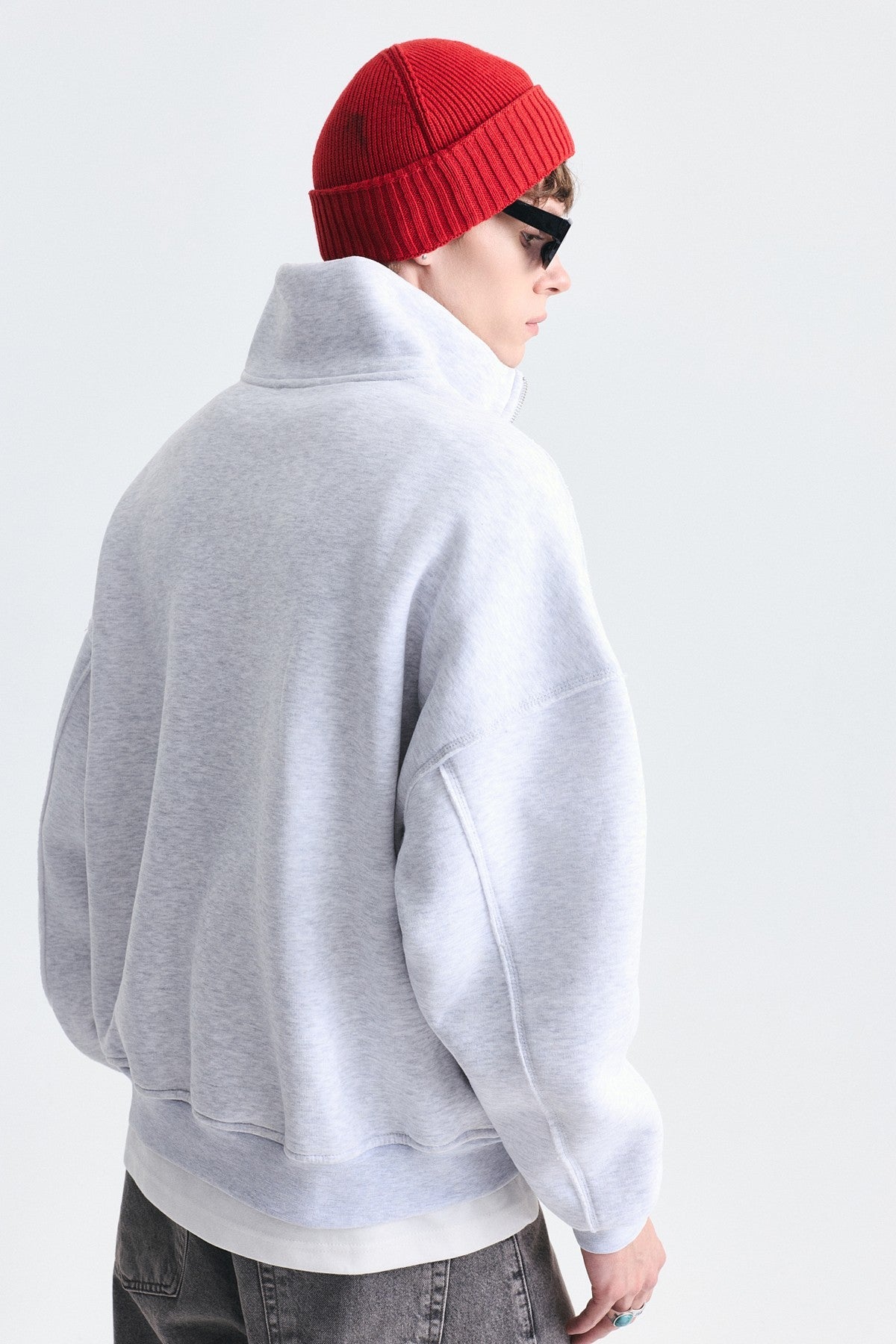 Boxy-Fit Sweatshirt with a Stand-Up Collar and Zipper