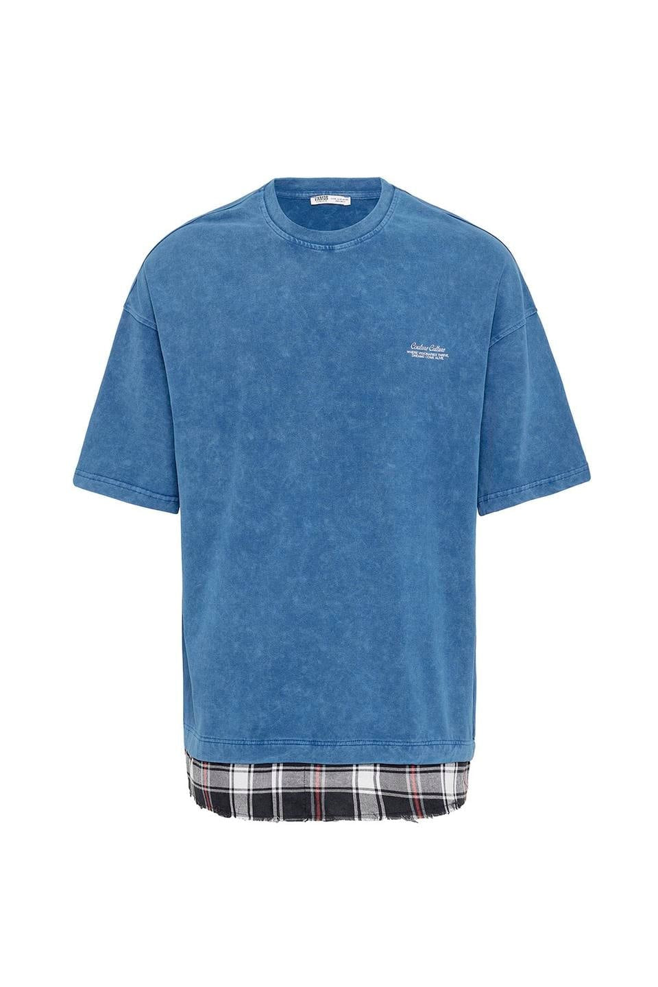 Oversized T-Shirt with Checkered Details and a Washed Look