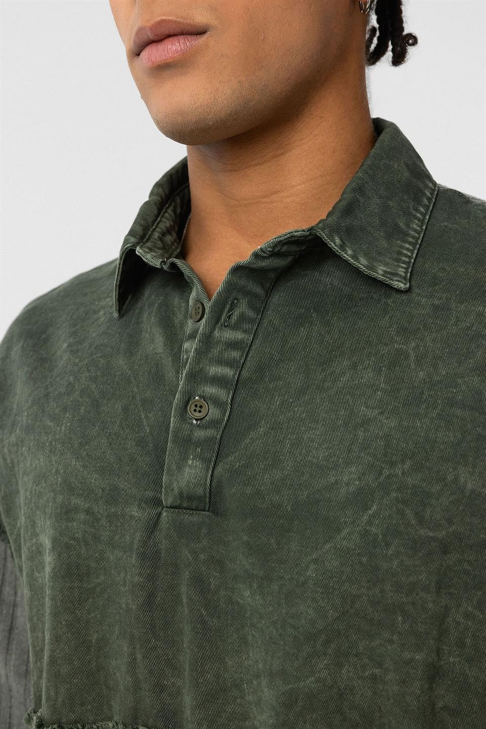 Pre-Washed Knit Oversized Polo Neck T-Shirt, Khaki