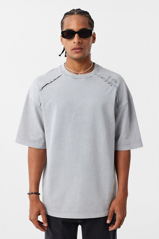 Oversized T-Shirt with Washed Collar Detail