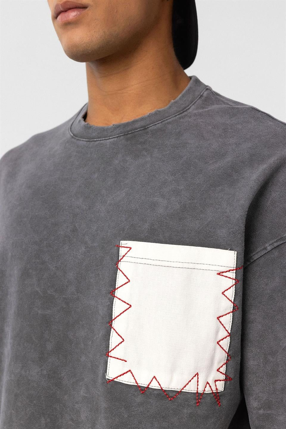 Oversized T-Shirt with Washed Pocket Detail