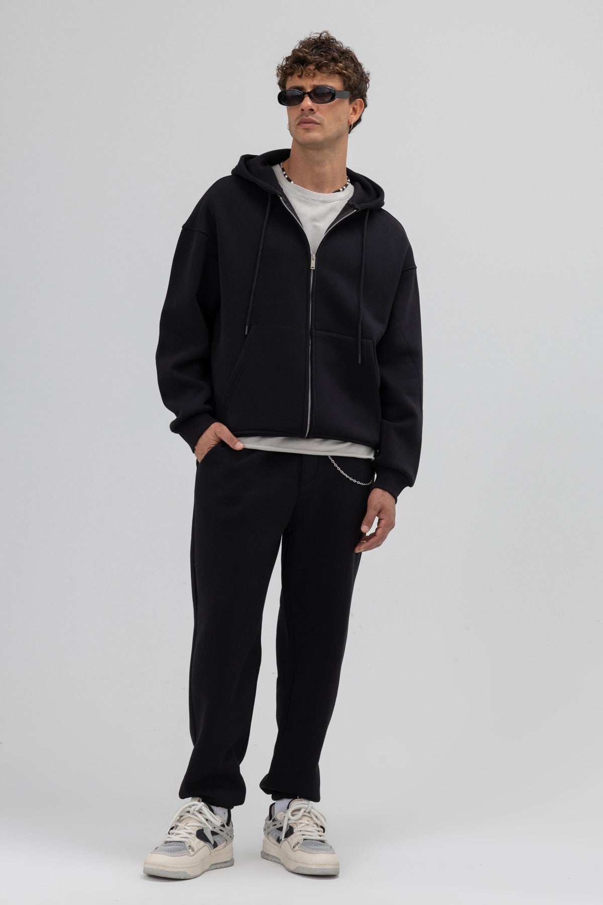 Basic Oversized Hooded Sweatshirt with Zipper