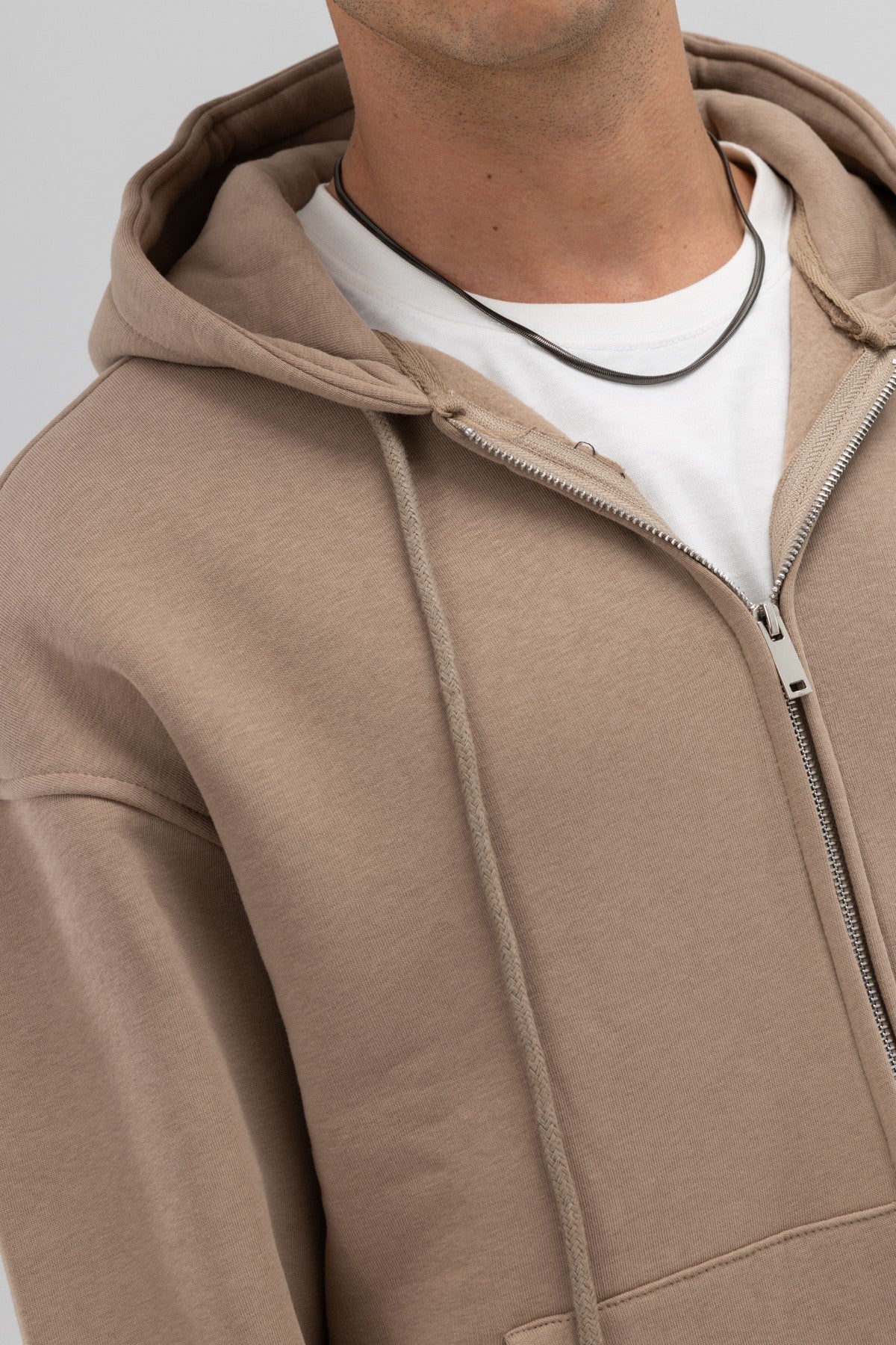 Basic Oversized Hooded Sweatshirt with Zipper