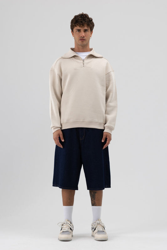 Basic Zipper-Front Stand-Up Collar Sweatshirt