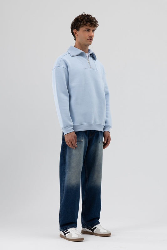 Basic Zipper-Front Stand-Up Collar Sweatshirt