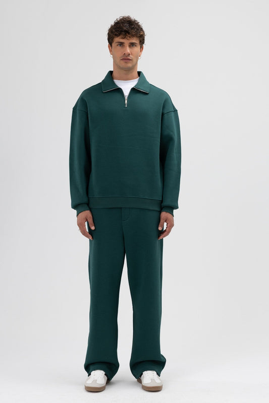 Oversized Zipper-Front Stand-Up Collar Sweatshirt