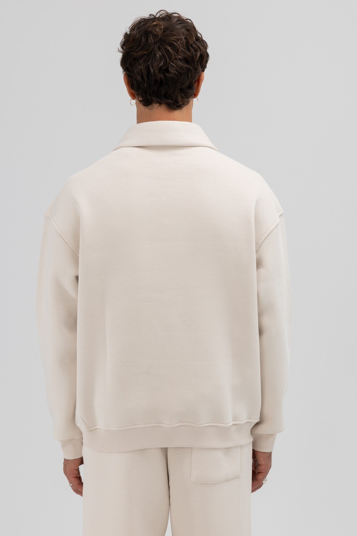 Oversized Zipper-Front Stand-Up Collar Sweatshirt