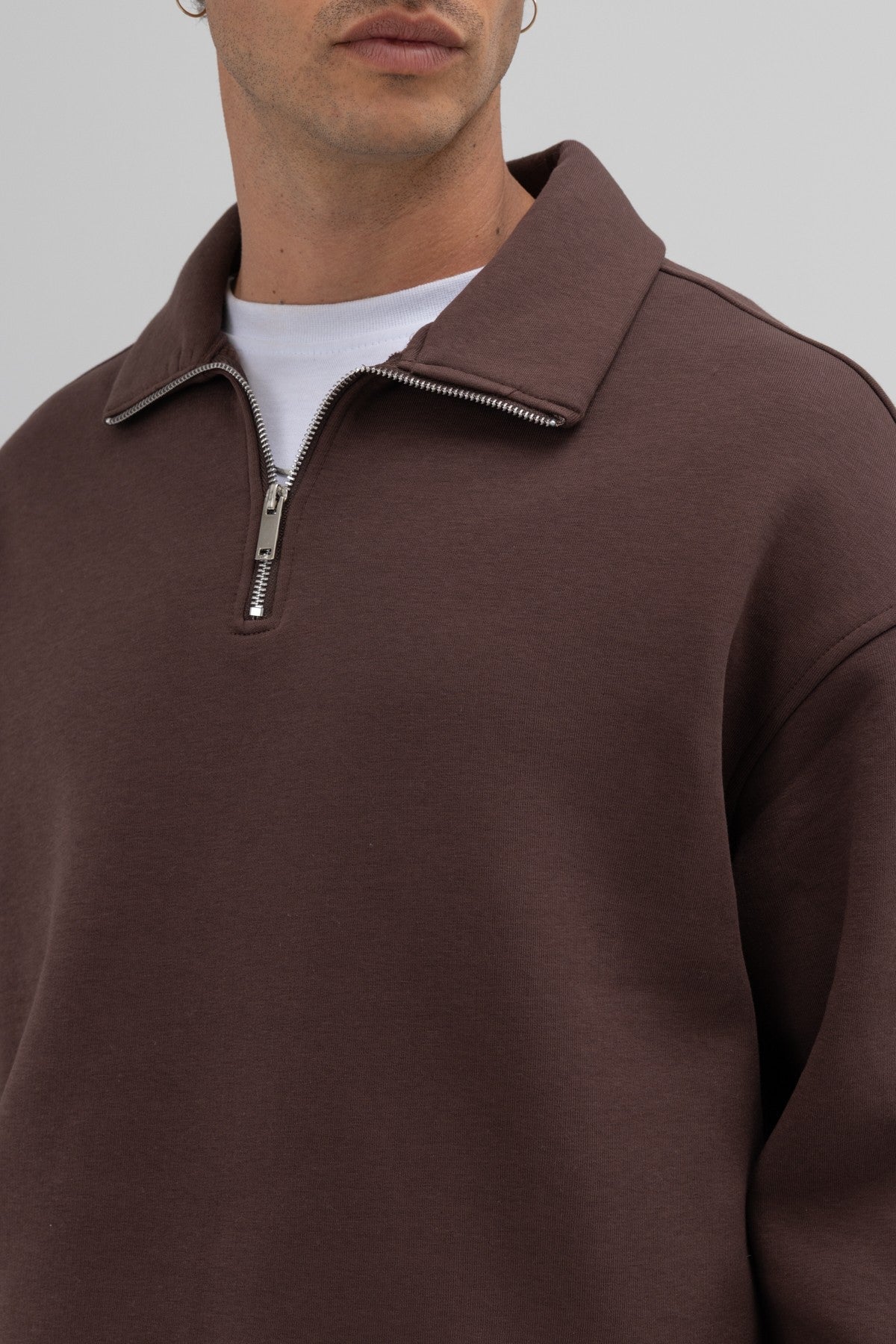 Oversized Zipper-Front Stand-Up Collar Sweatshirt