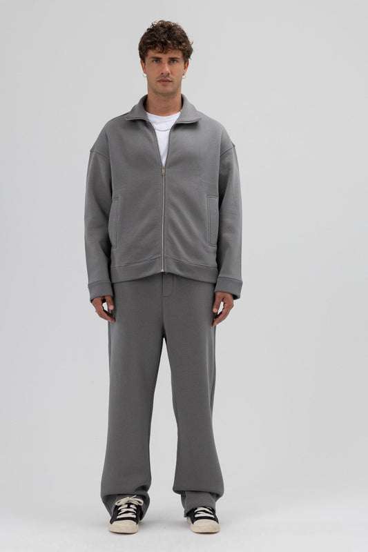 Oversized Stand-Up Collar Sweatshirt with Front Zipper