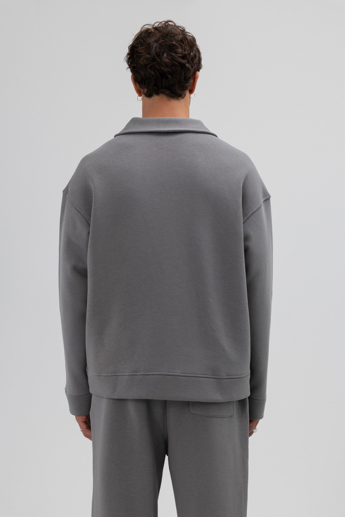 Oversized Stand-Up Collar Sweatshirt with Front Zipper