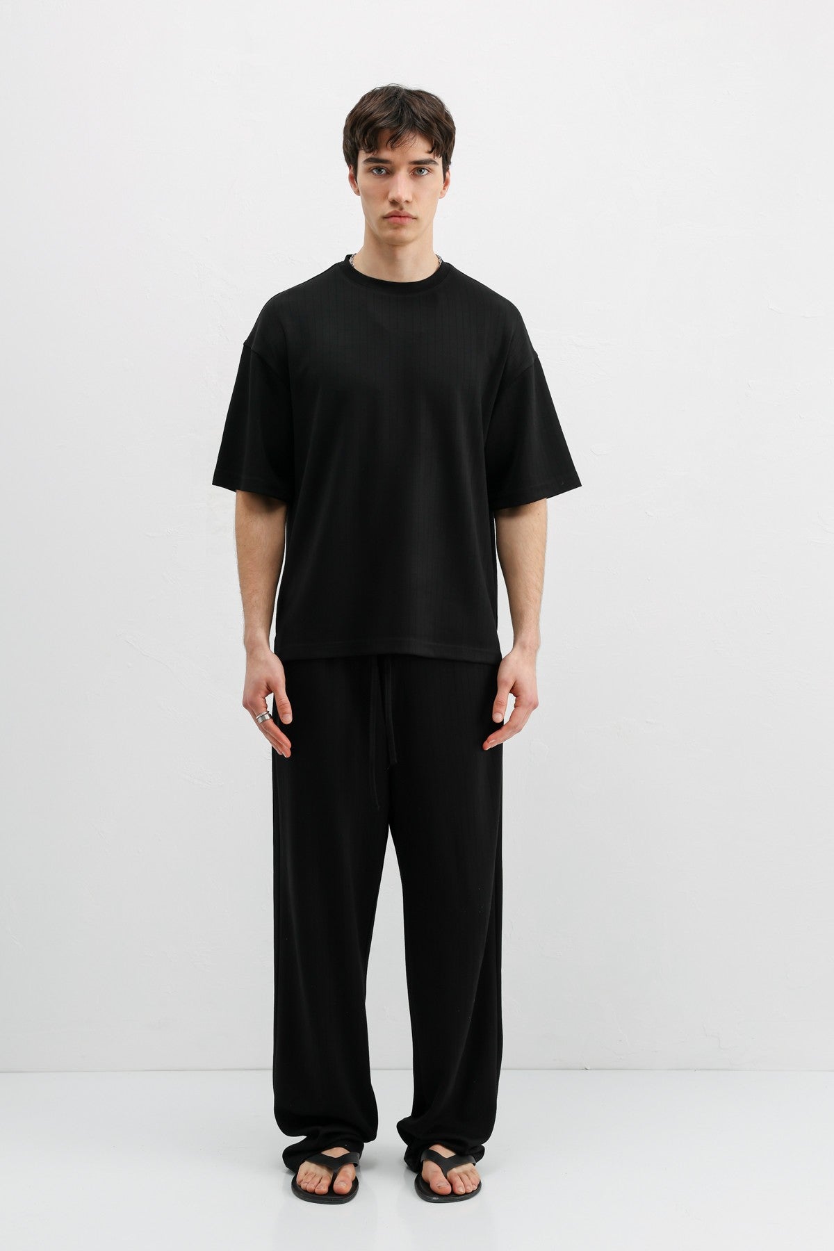 Ribbed, Textured Baggy Sweatpants