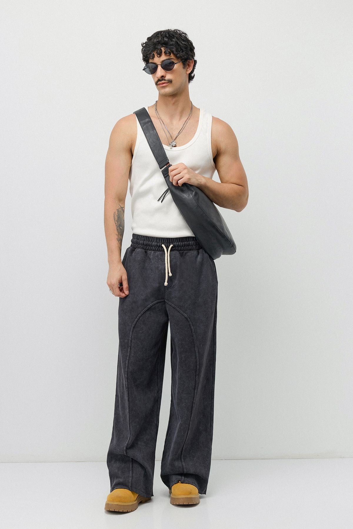 Baggy Sweatpants with Stitched Details, Machine Washable
