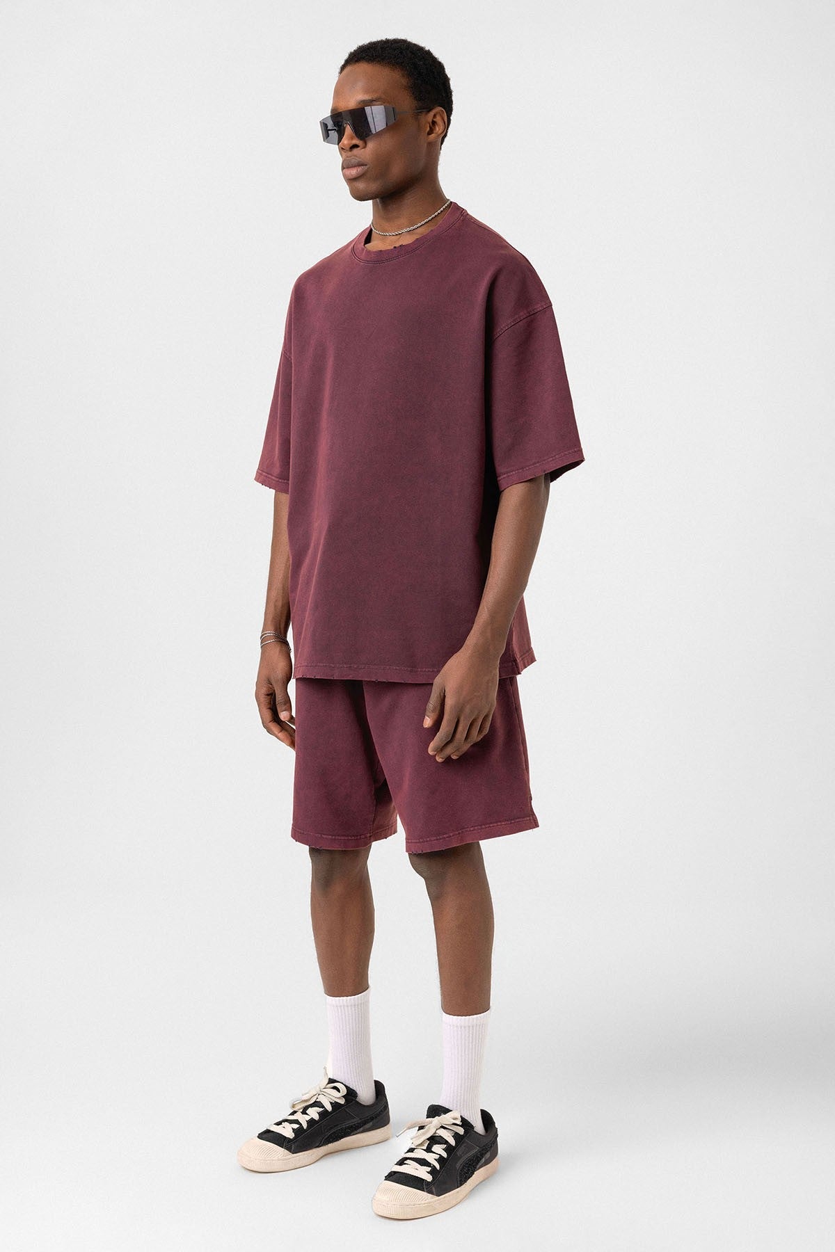 Basic Washed Oversized Shorts Set