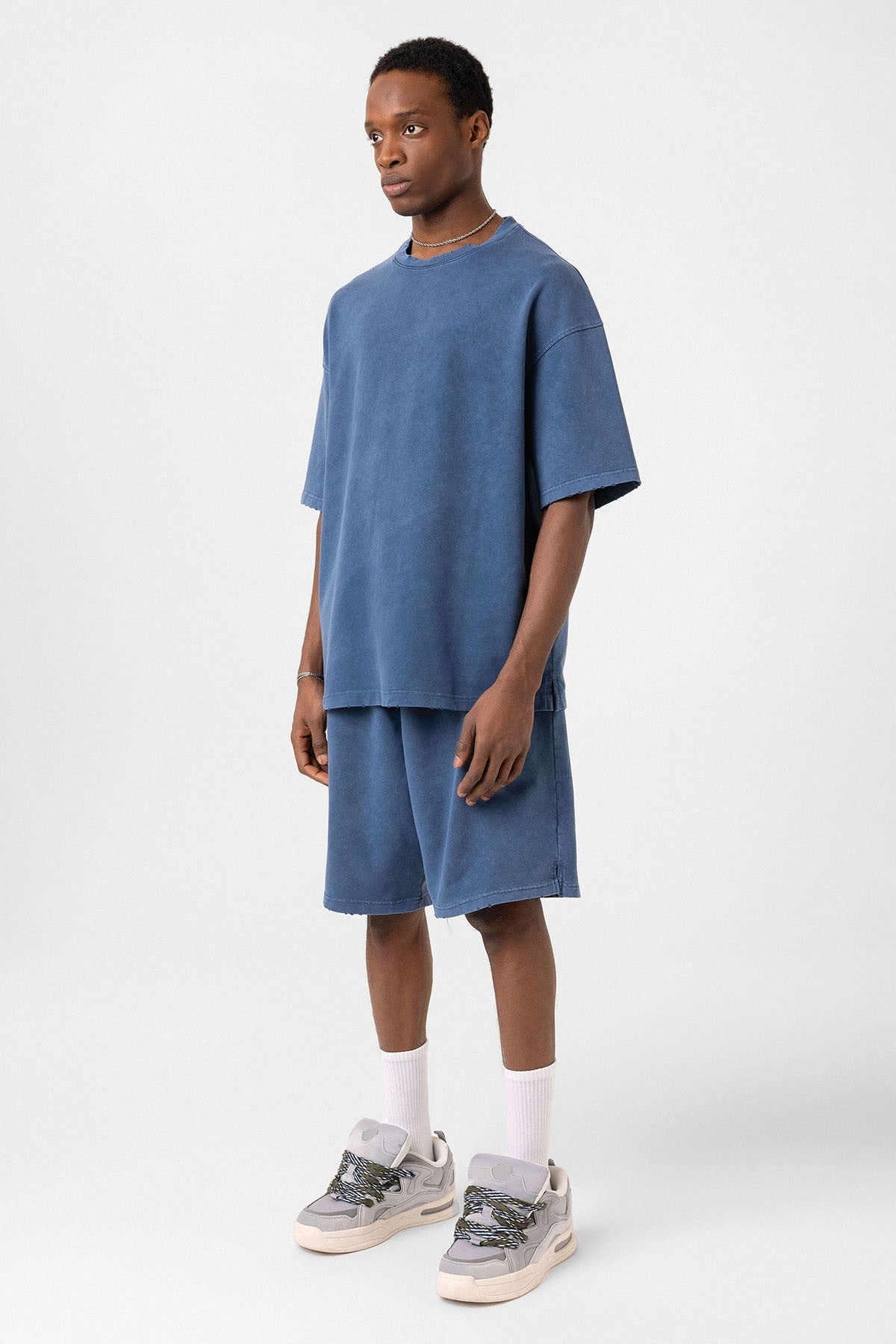 Basic Washed Oversized Shorts Set
