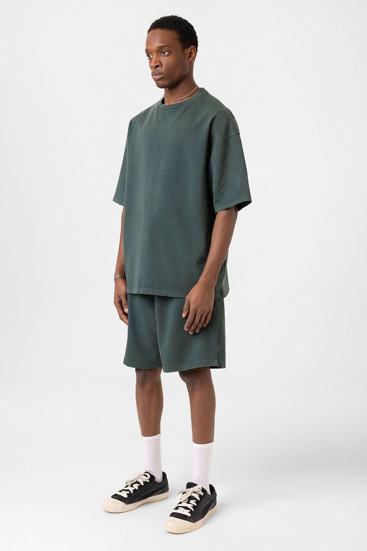 Basic Washed Oversized Shorts Set