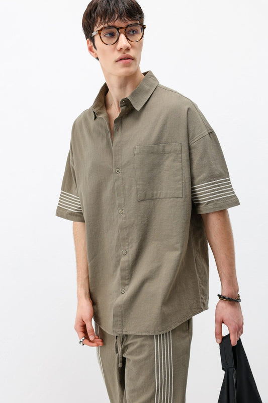 Oversized Linen Set with Striped Details