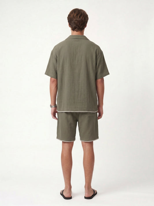 Stitched-Detail Shirt and Shorts Set