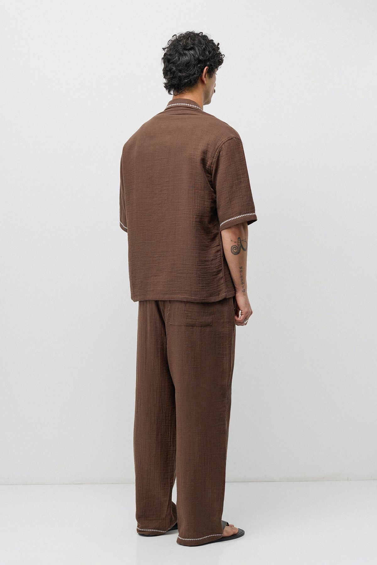 Embroidered Muslin Shirt and Wide-Leg Pants Set